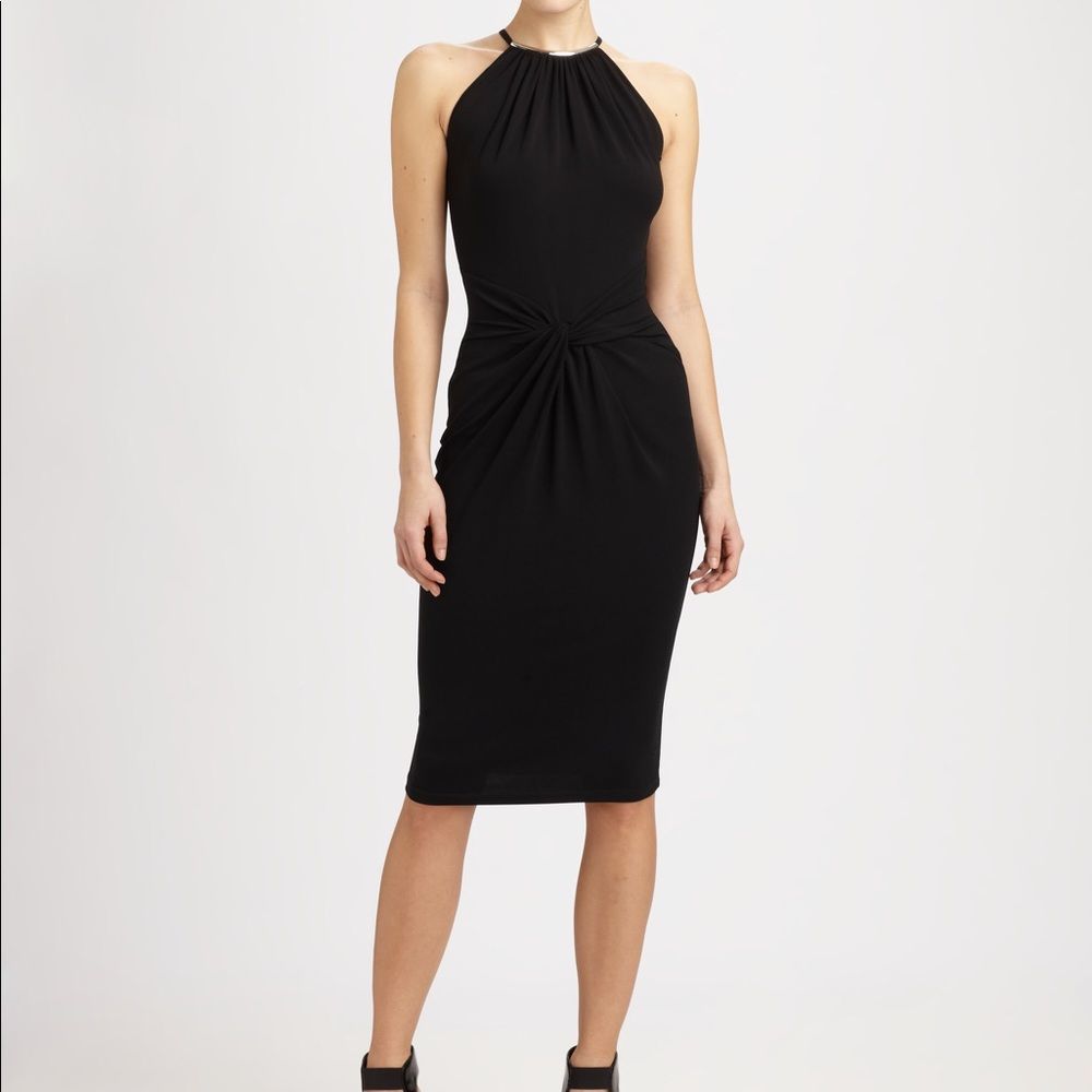 Michael Kors Ring-Neck Black Twist-Front Dress 12 - Picture 2 of 3